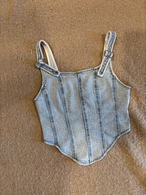 Faded Glory Light Blue Denim Corset Tank Top